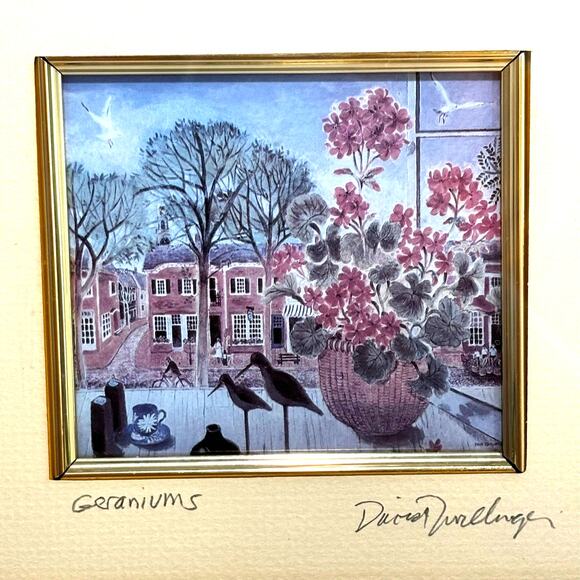 David Zwillinger art work "Geraniums" signed matted & framed print 3" x 4" - Picture 2 of 8